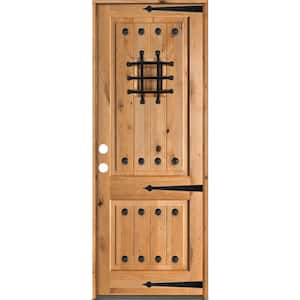 48 in. x 96 in. Mediterranean Knotty Alder Square Top Clear Stain Right-Hand Inswing Wood Single Prehung Front Door