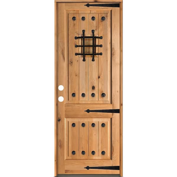 Krosswood Doors 48 in. x 96 in. Mediterranean Knotty Alder Square Top Clear Stain Right-Hand Inswing Wood Single Prehung Front Door