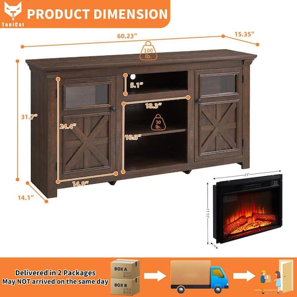 ToolCat 60 in. Freestanding TV Stand with 18 in. Fireplace insert