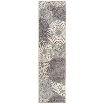 Graphic Illusions Grey 2 ft. x 8 ft. Geometric Modern Runner Rug
