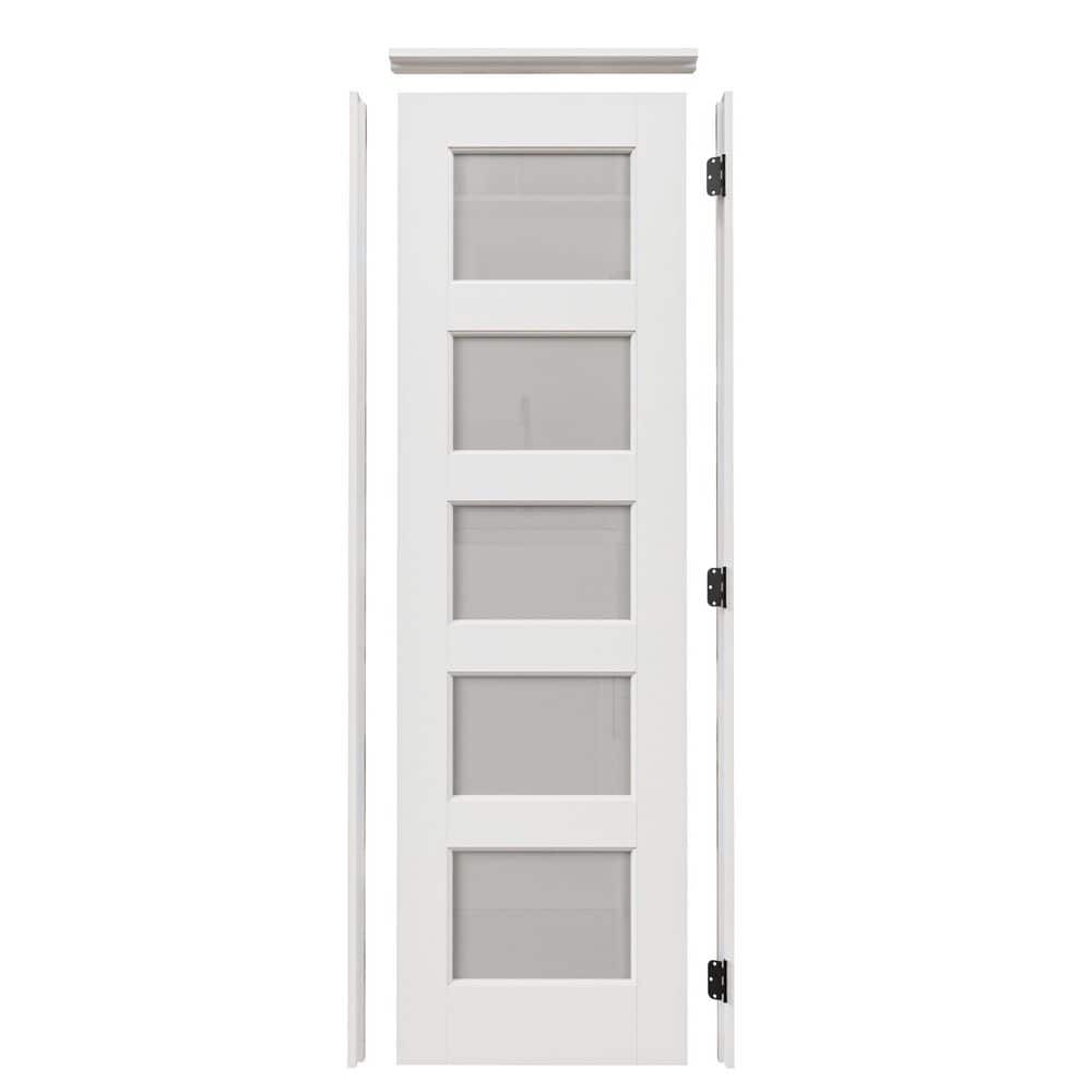 Assembly Required 24 in. x 96 in. 5-Lite Frosted Glass Left White Wood Interior Door Kit w/Separate Jamb price history on PriceWatchPro