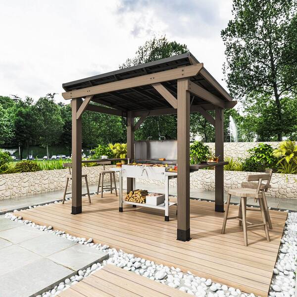Clihome 8 ft. x 6 ft. Cedar Wood BBQ Gazebo with Dual Bar
