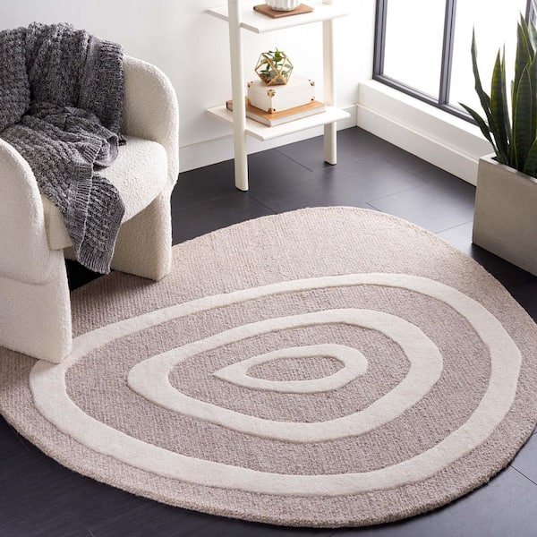 Novelty 5 ft. x 5 ft. Beige/Ivory Striped Rings Specialty Area Rug