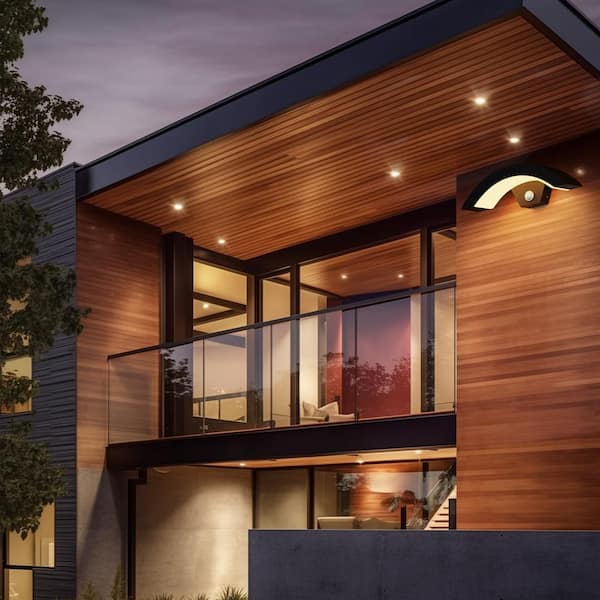 1-Light Black Outdoor Wall Lights LED with Dusk to Dawn Motion Sensing Hardwired Sconce 3000K Warm White Lantern Fixture