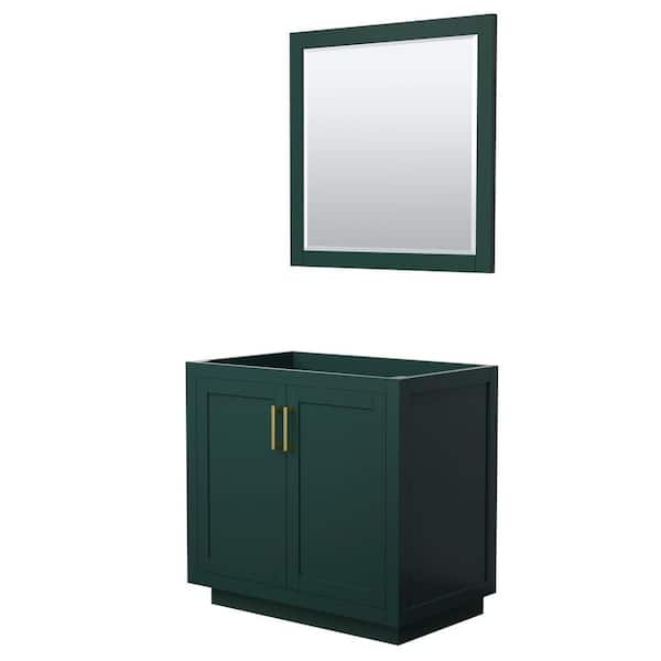 Wyndham Collection Miranda 35.25 in. W x 21.75 in. D x 33 in. H Single Sink Bath Vanity Cabinet without Top in Green with 34 in. Mirror