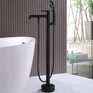 Single Handle Floor Mount Freestanding Tub Faucet with 3-Setting Hand Shower in Matte Black