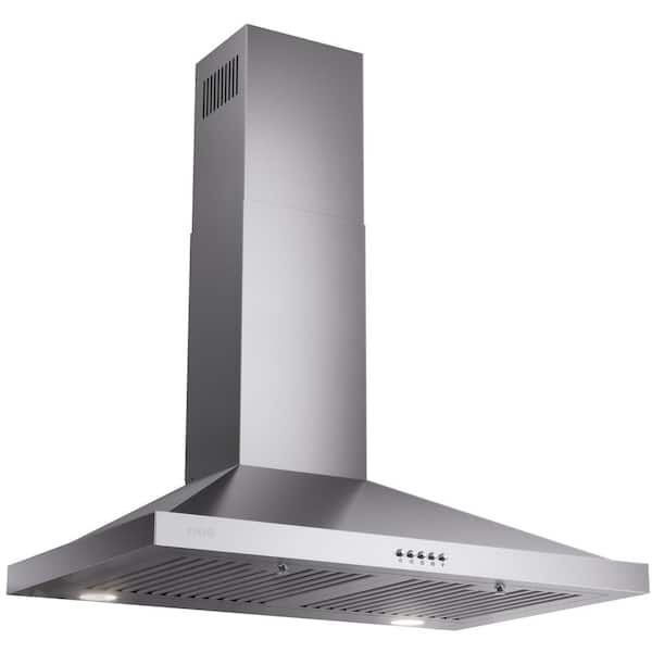 30 in. 380 CFM Convertible Kitchen Wall Mount Range Hood in Stainless Steel with Push Control, LEDs and Carbon Filters