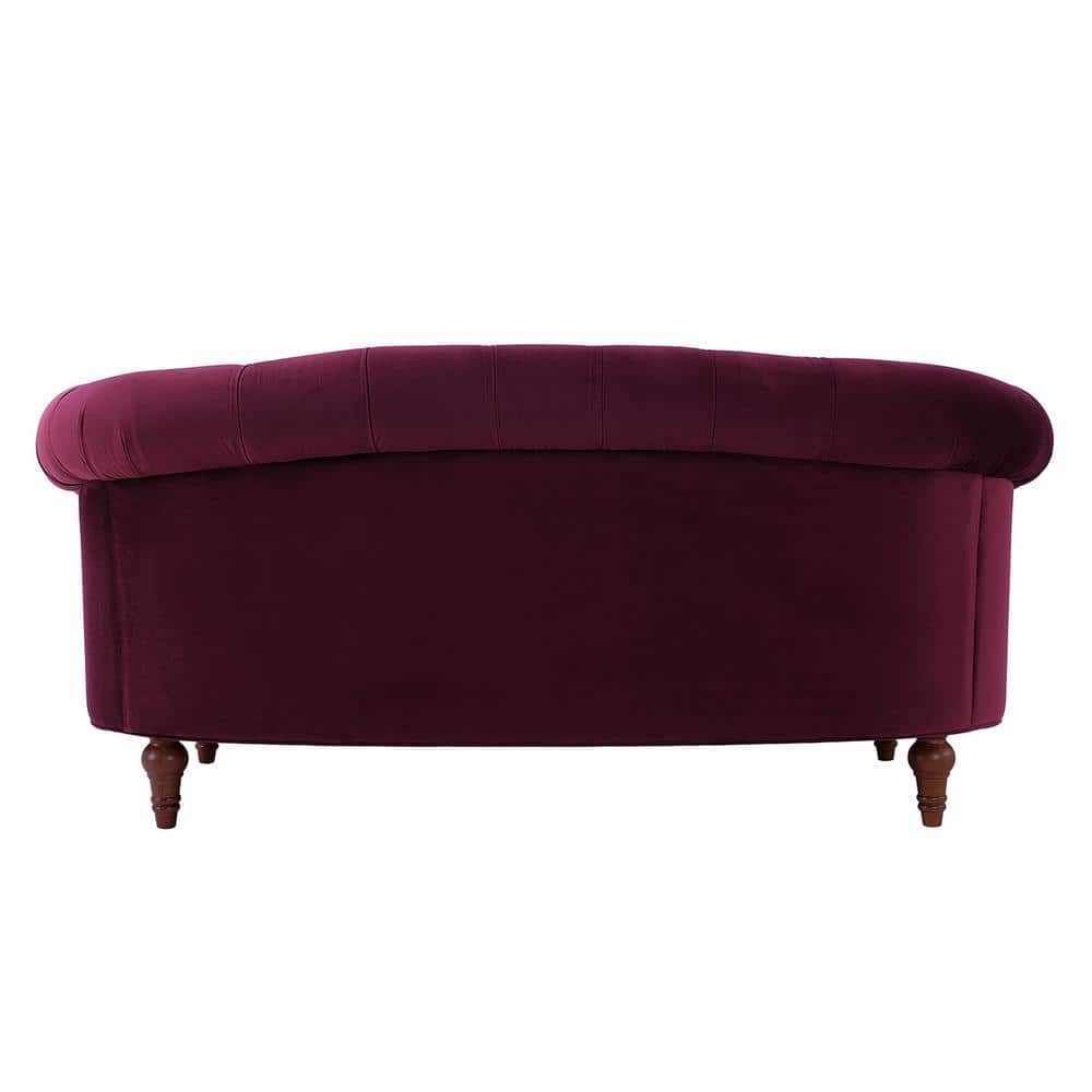 Burgundy Velvet Tufted Chesterfield Loveseat with Nailhead Trim