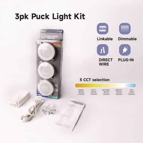 Commercial Electric Plug-In 3-Light White Dimmable Color Changing