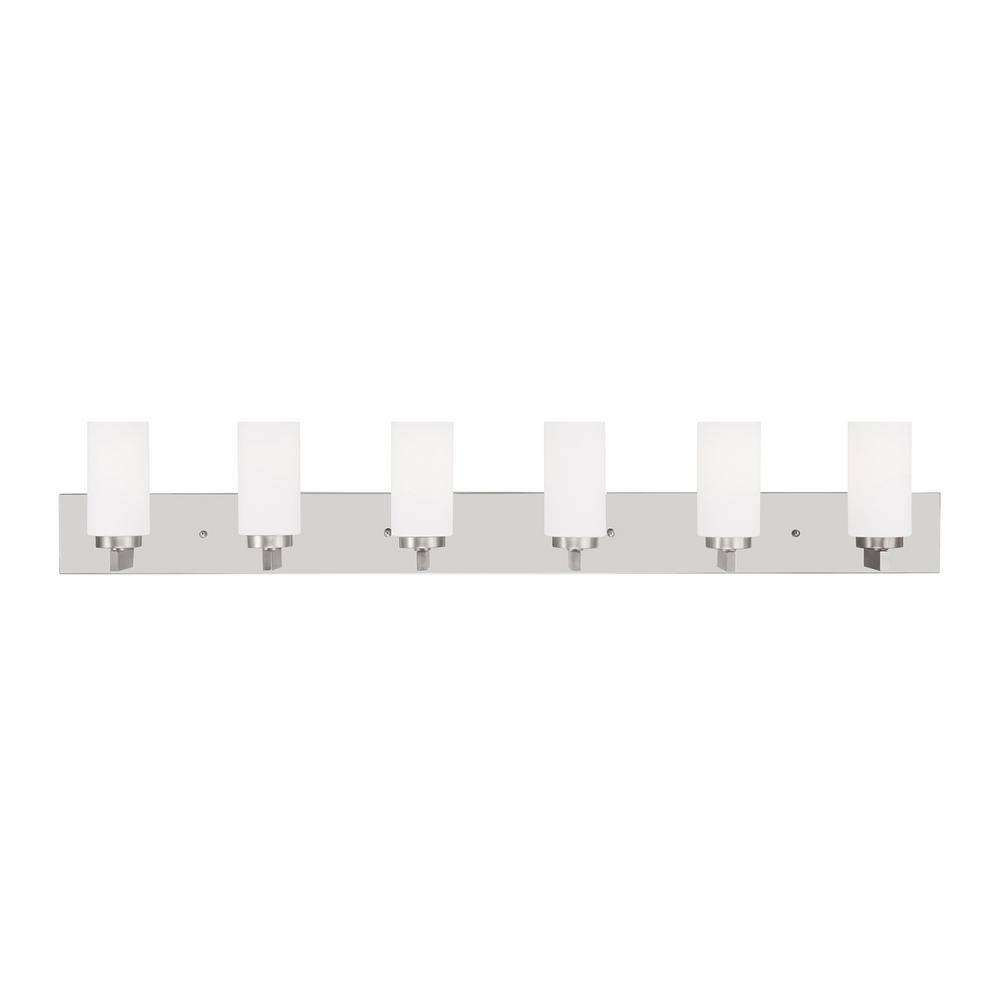 Brushed Nickel 6-Light Steel Vanity with Satin Opal Glass