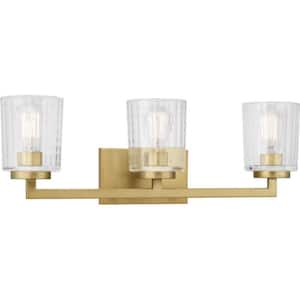 Westlyn 3-Light Brushed Brass Vanity Light with Clear Optic Glass Shades