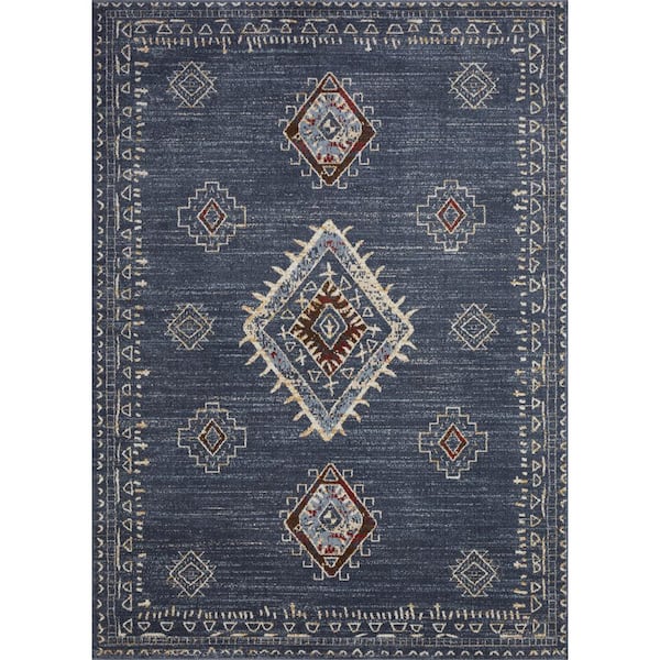 LOOMAKNOTI Alsbrooke Temarnie Blue 7 ft. 10 in. x 9 ft. 10 in. Oriental Polypropylene Area Rug