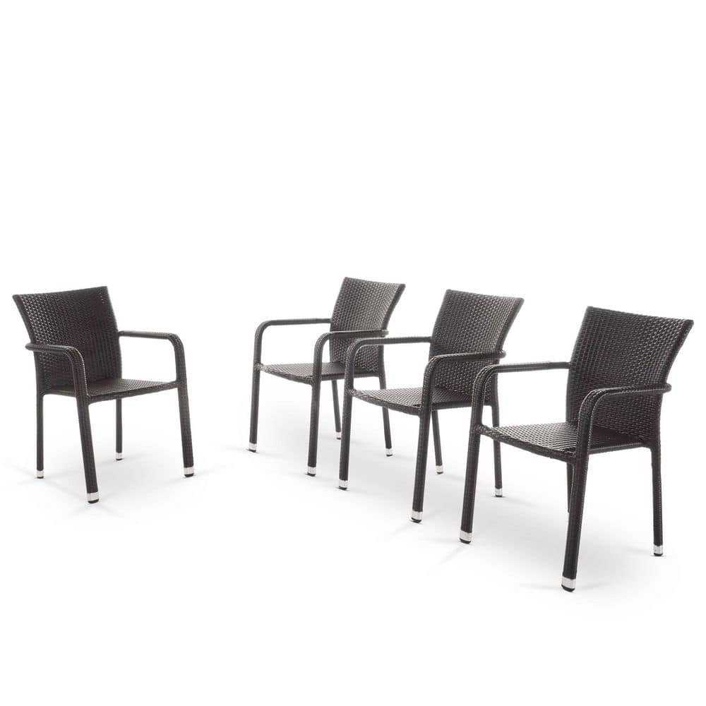 Noble House Dover Multi-Brown Faux Rattan Stacking Outdoor Patio Dining Chairs (4-Pack) 40763 Sansujyuku sansujyuku.com