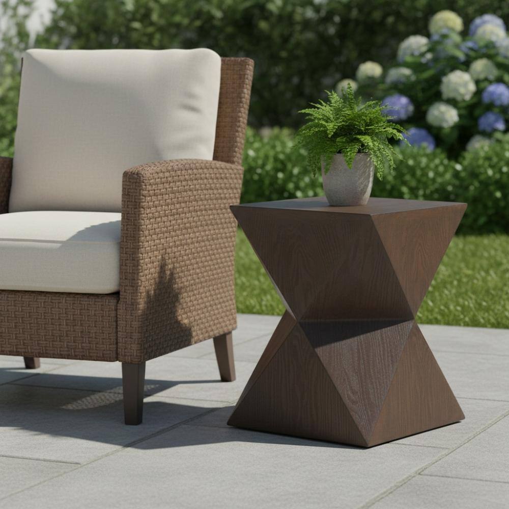 "14.25"" Natural Wood Grain Finish Concrete Outdoor Side Table with Symmetric Design" price history on PriceWatchPro