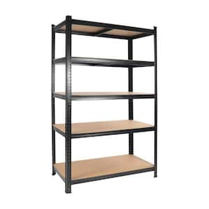 35.4 in. W x 71 in. H x 15.7 in. D Steel Wood Rectangular Heavy Duty Multipurpose 5-Tier Shelf in Black