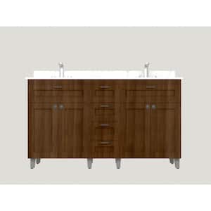 60 in. W x 21 in. D x 35 in. H Metal Bathroom Vanity in Espresso with Engineered Marble Vanity Top with White Bowls