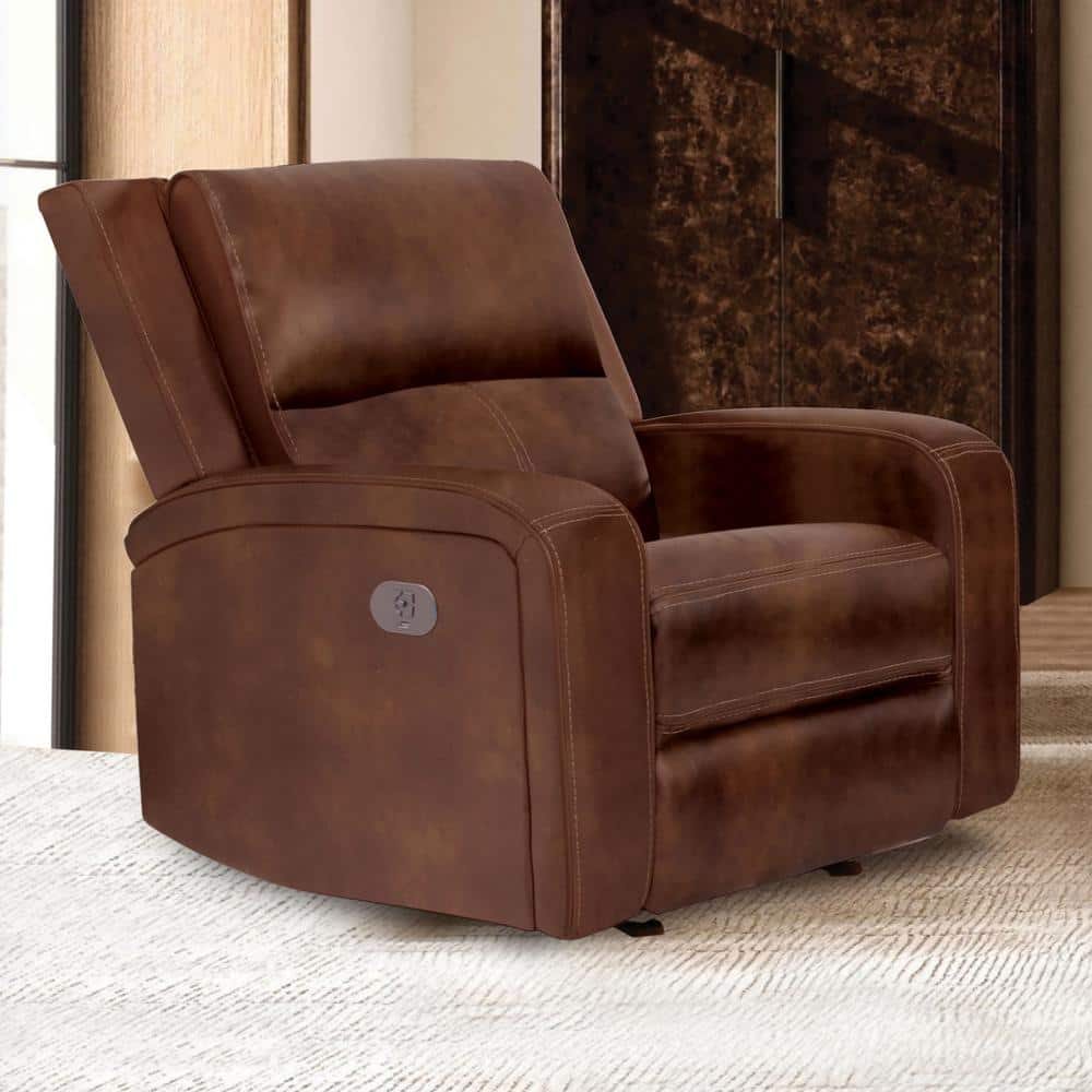 Donforto Medium Brown Leather Power Recliner Chair -  Furniture of America, IDF-9924MBCH-PM