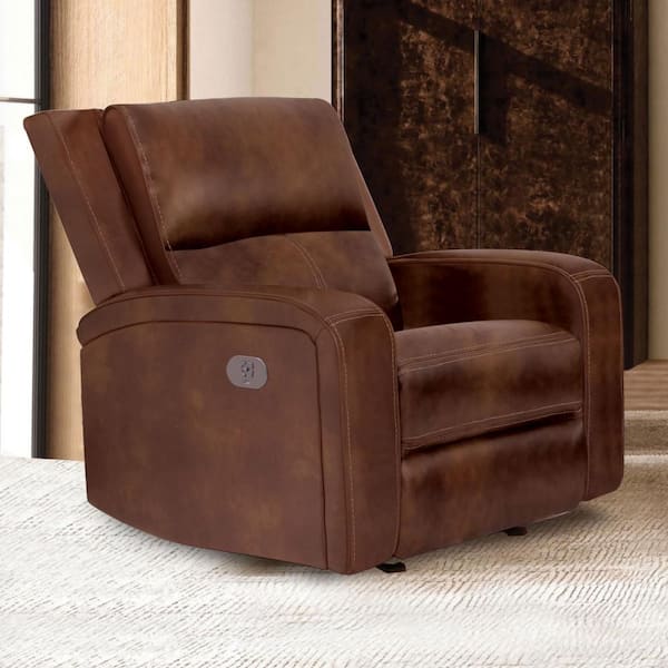 Furniture of America Donforto Medium Brown Leather Power Recliner Chair