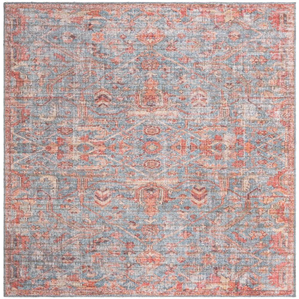 Antique Blue Square Washable Synthetic Area Rug