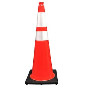 36 in. Orange Traffic Cone with Black Base and 4 in. and 6 in. Reflective Collars 10 lbs.