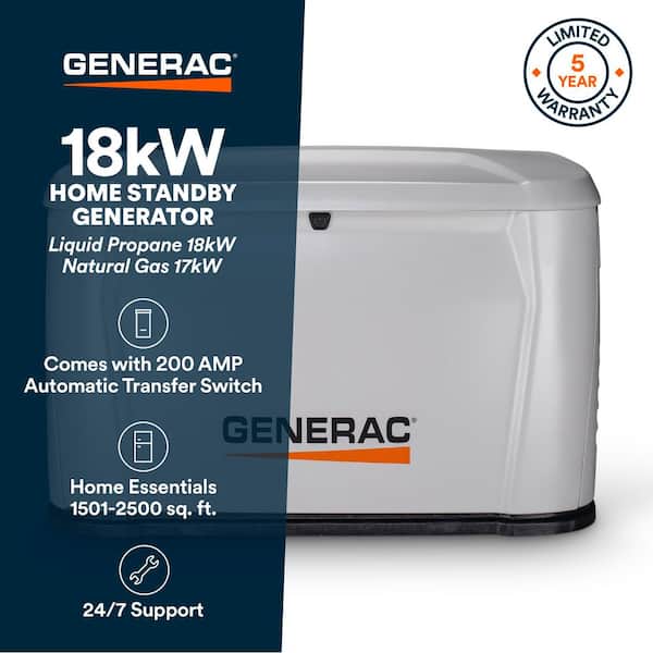 18,000 Watt Air-Cooled Whole House Home Standby Generator & 200-AMP Transfer Switch