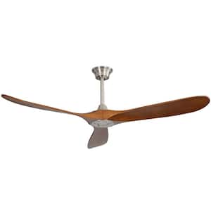 60 in. Indoor/Outdoor Modern Nickel Wood Ceiling Fan without Light and 6 Speed Remote Control