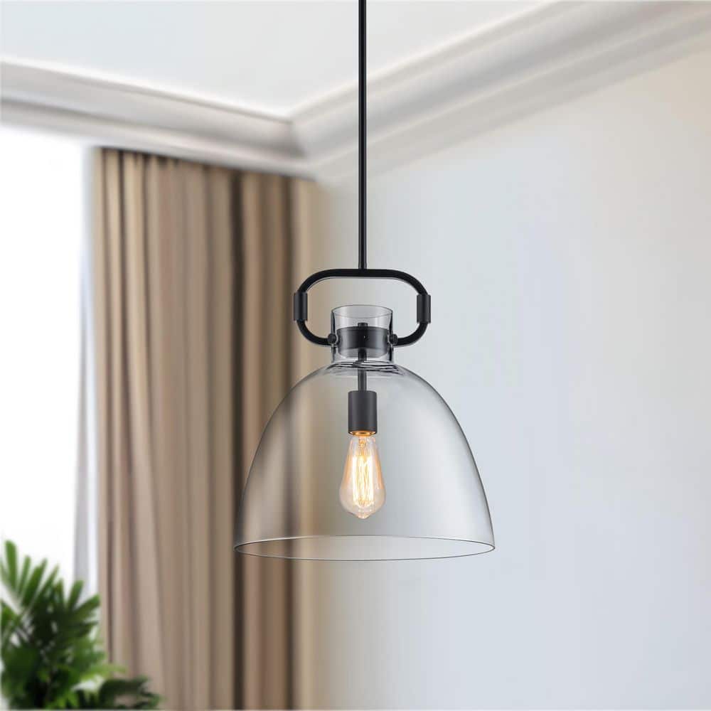 TinHon Modern Black Pendant Light with Clear Dome Glass Shade