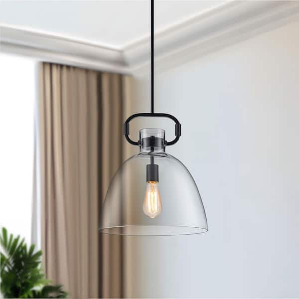 Modern Black Pendant Light with Clear Dome Glass Shade, Adjustable Dining Room Light Fixture for Kitchen Island, Foyer