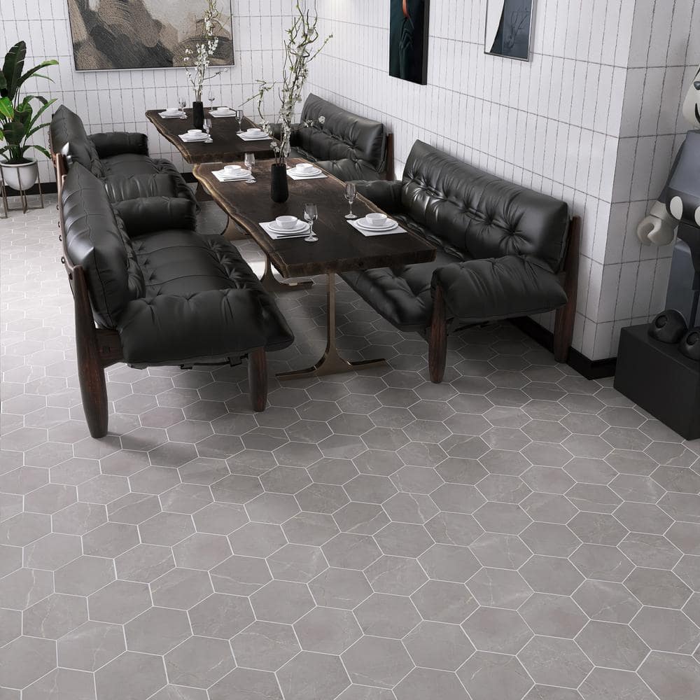 Elegance Gray Hexagon Porcelain Wall & Floor Tile 7.7" x 8.9"