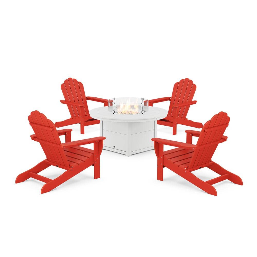 Trex Outdoor Furniture Monterey Bay Sunset Red 5Pieces Plastic Oversized Adirondack Patio Fire