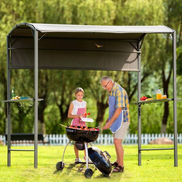 URTR 7 ft. x 4.5 ft. Gray Patio BBQ Gazebo Steel Double