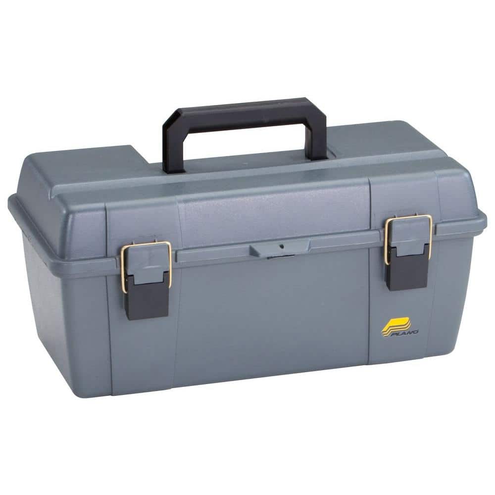 13" Heavy Duty Graphite Gray Compact Tool Box w/ Removable Tray Handle & Latches 