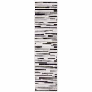 Grey Charcoal and Beige 2 ft. x 8 ft. Geometric Power Loom Stain Resistant Runner Rug