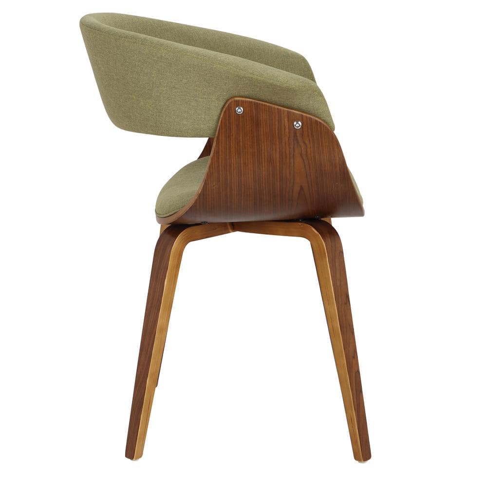 Green Velvet Upholstered Arm Chair with Walnut Wood Frame