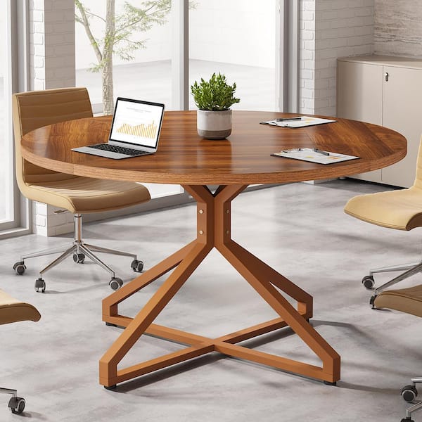 BYBLIGHT Capen 47.2 in. Round Brown Engineered Wood Conference Table Desk for Office