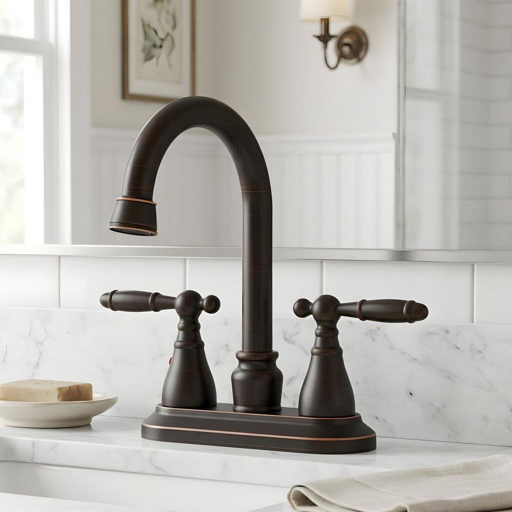 4 in. Centerset Double Handle Bathroom Sink Faucet with 360 Degree High Arc Swivel Spout in Oil-Rubbed Bronze price history on PriceWatchPro