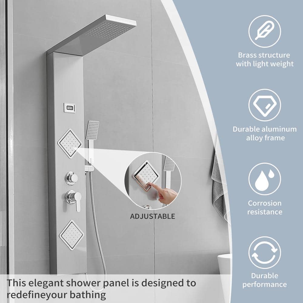 52'' Nickel Chrome Rainfall Shower Panel System with Body Jets