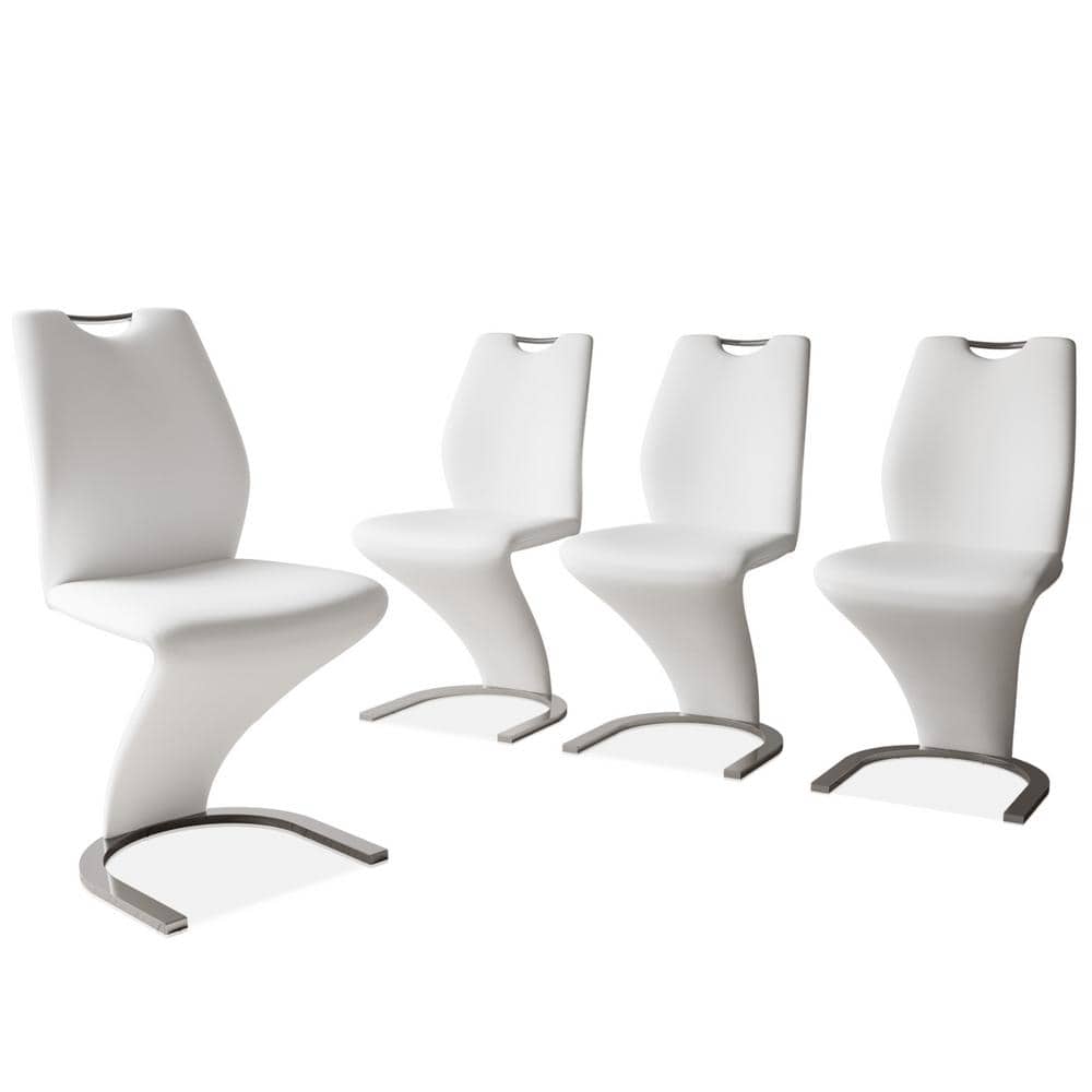White Leather Upholstered Mermaid-shaped Dining Chairs with Chrome Legs  (Set of 4) W9030435LWY - The Home Depot