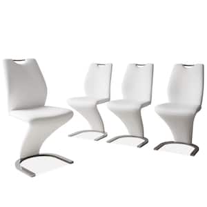 White Leather Upholstered Mermaid-shaped Dining Chairs with Chrome Legs (Set of 4)