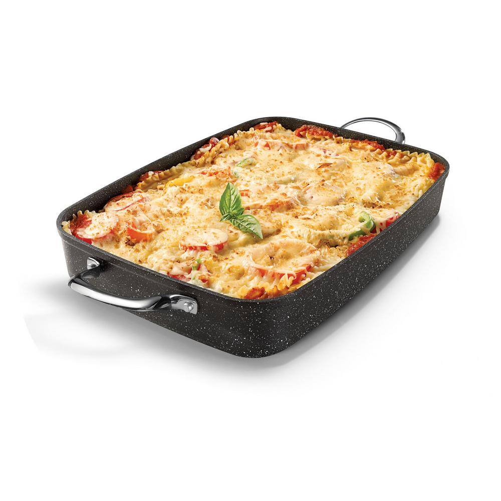 Black Non-Stick Aluminum Roasting Pan with Rack and Handles