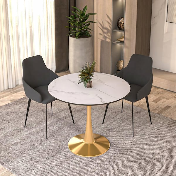 Leisuremod Bristol Round White MDF Wood 31.52 in. Tabletop with a Pedestal Base Dining Table Seats 4