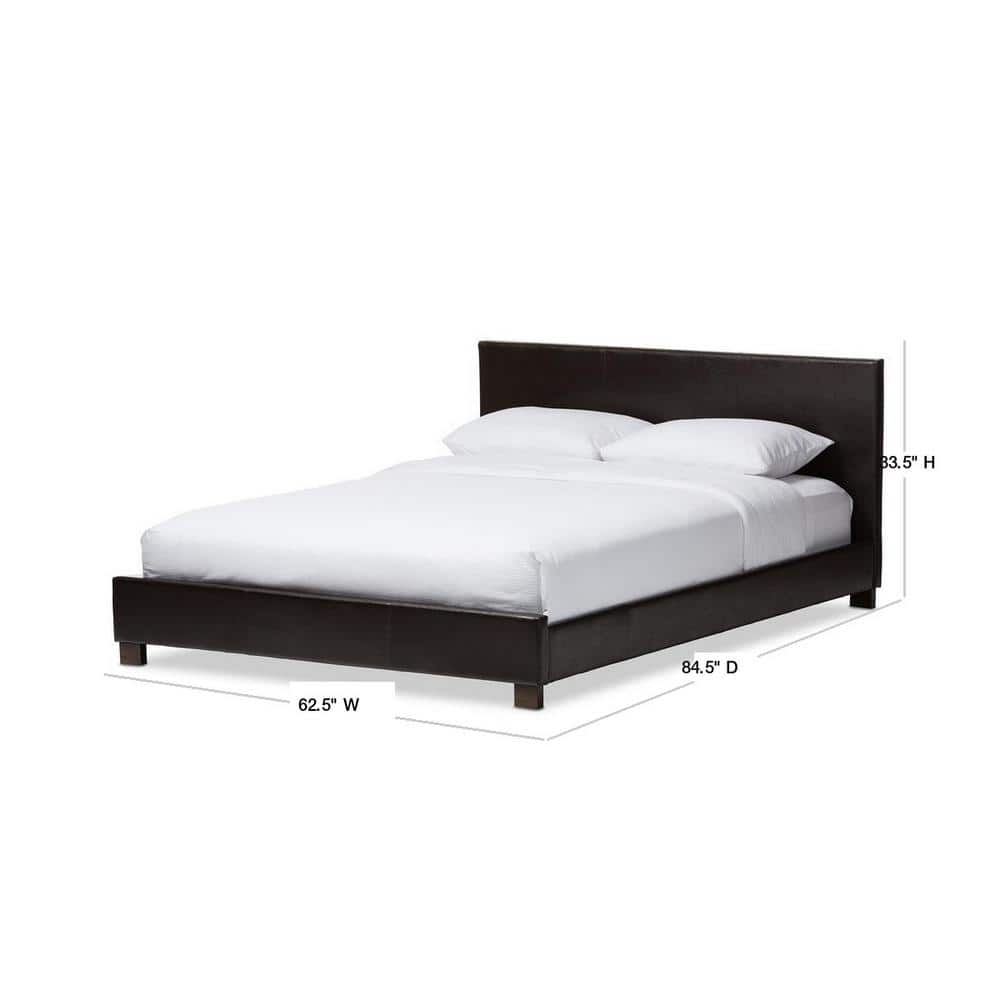 Dark Brown Faux Leather Upholstered Queen Platform Bed with Slats