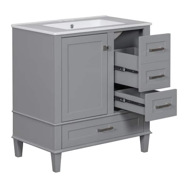 30 in. W x 18 in. D x 34 in. H Single Sink Freestanding Bath Vanity in Grey with White Ceramic Top