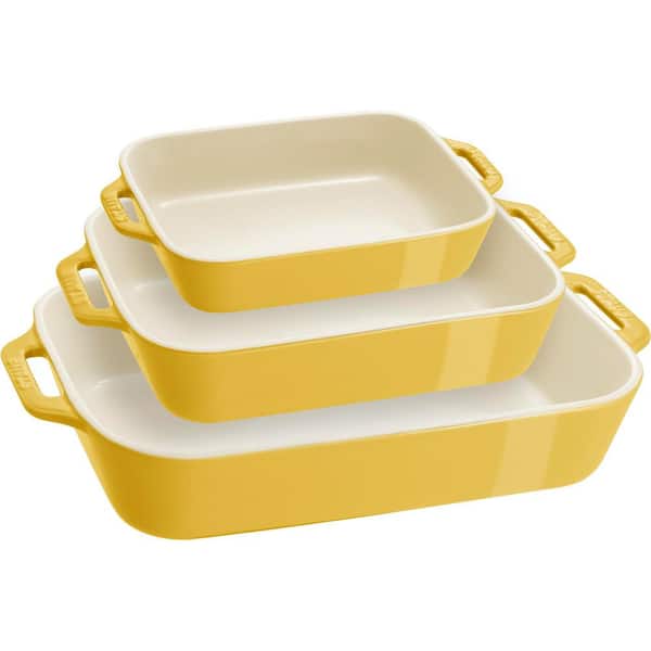 Ceramic 3-Pieces Rectangular Baking Dish Set - Citron