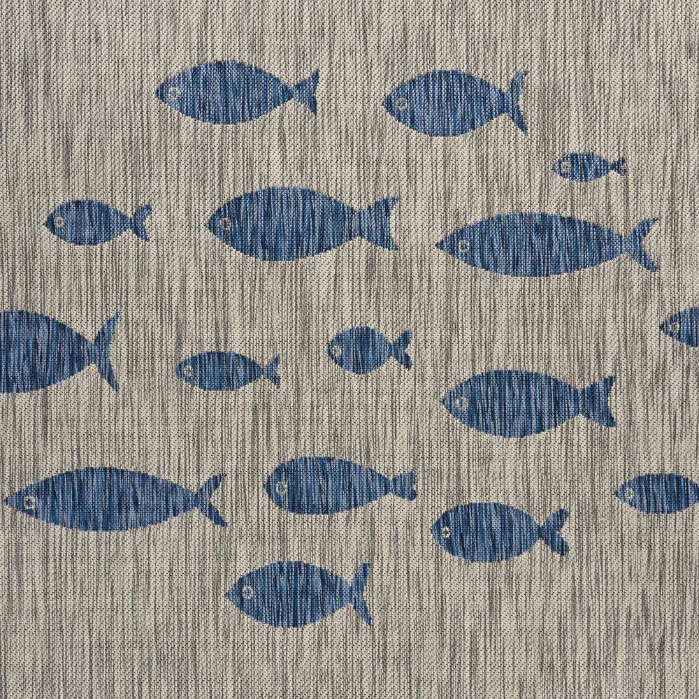 Gray and Blue Fish Pattern Stain-Resistant Synthetic 5' x 7' Area Rug