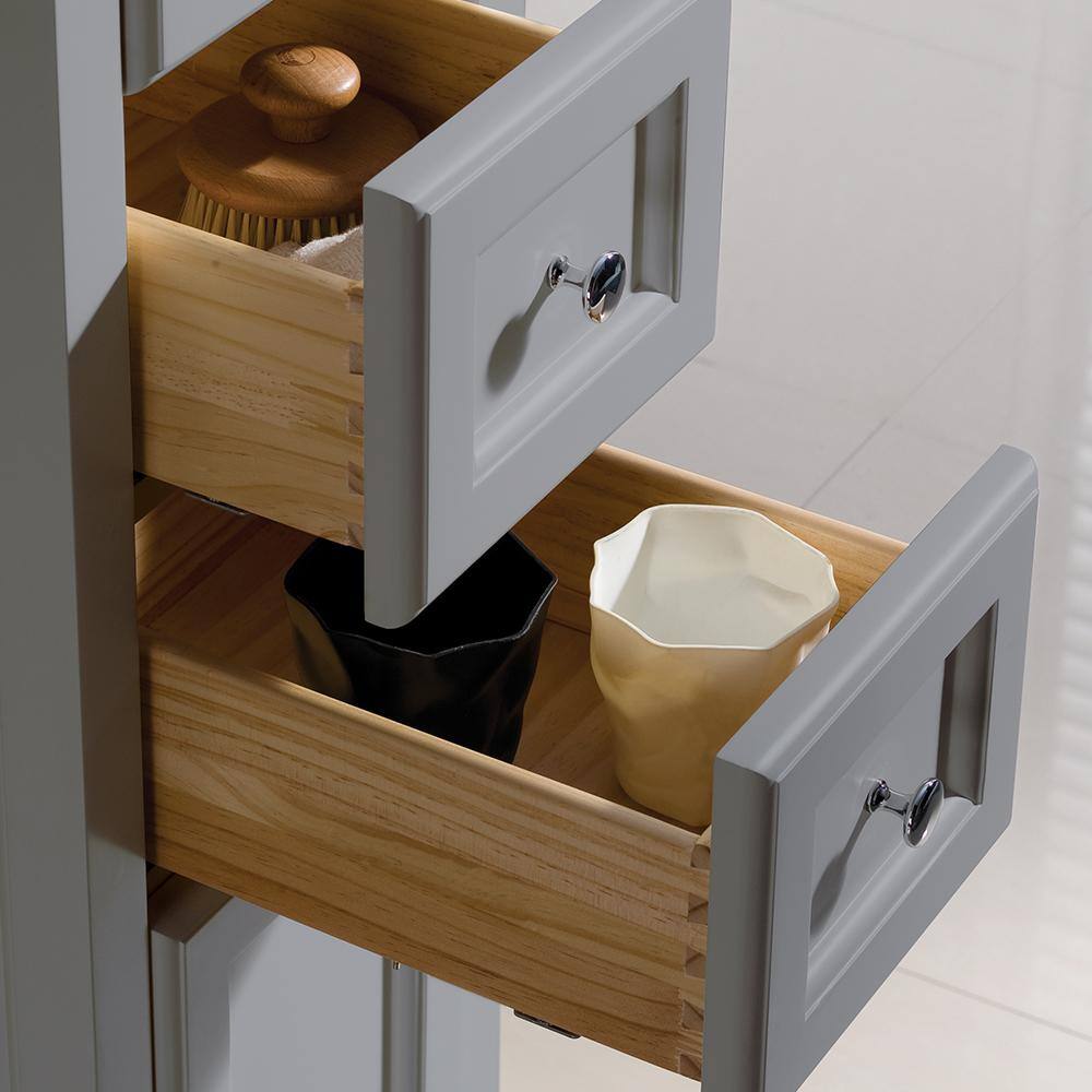 Gray Solid Wood Tall Traditional Bathroom Linen Cabinet