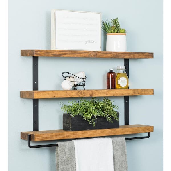 16.5 in. W x 5.9 in. D x 2.75 in. H Gray Bathroom Wall Mounted Floating  Shelves with Towel Bar