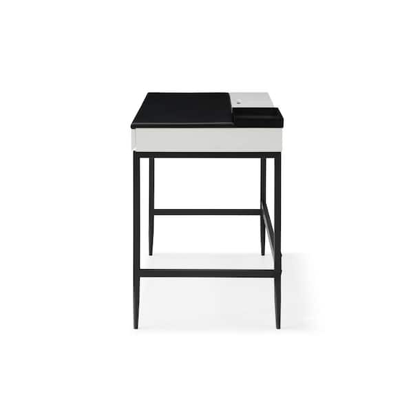 Draylen White Solid Wood Study Desk with Drawers /Rubberwood/Curved/0.