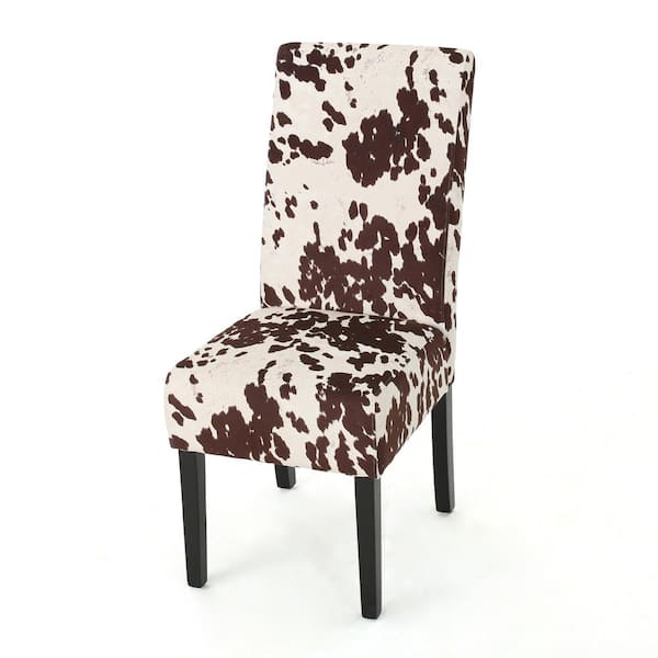 Noble House Perticia Brown Cow Print Fabric Upholstered Dining