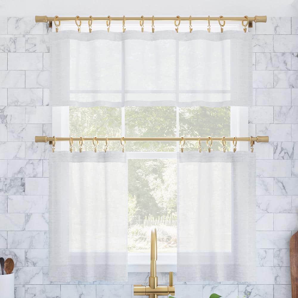White Linen Blend Light-Filtering Rod Pocket Cafe Curtains